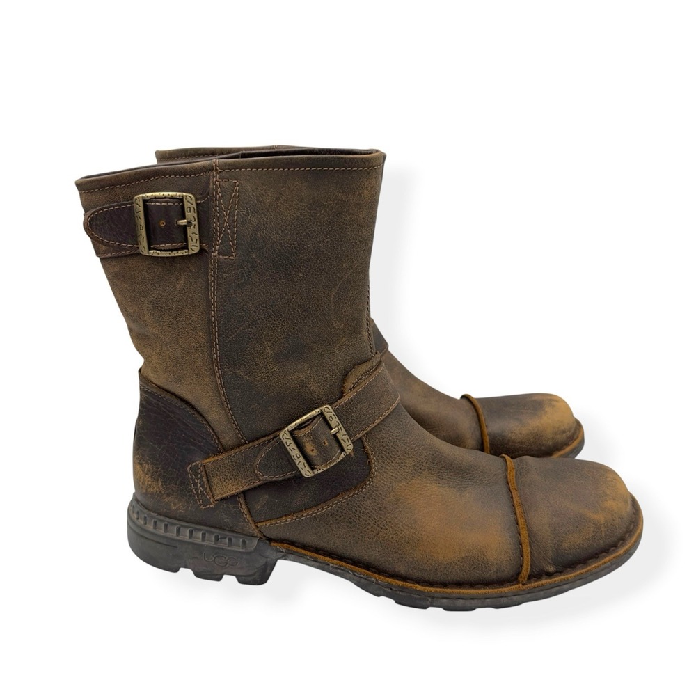 UGG Rockville II Brown Leather Moto Boots 3043 Men's Size 15 Grunge Buckle